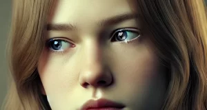 DALL·E 2024-12-29 14.22.39 - A realistic portrait of a young woman with light brown hair, appearing introspective and withdrawn. She has a distant gaze, avoiding eye contact, and